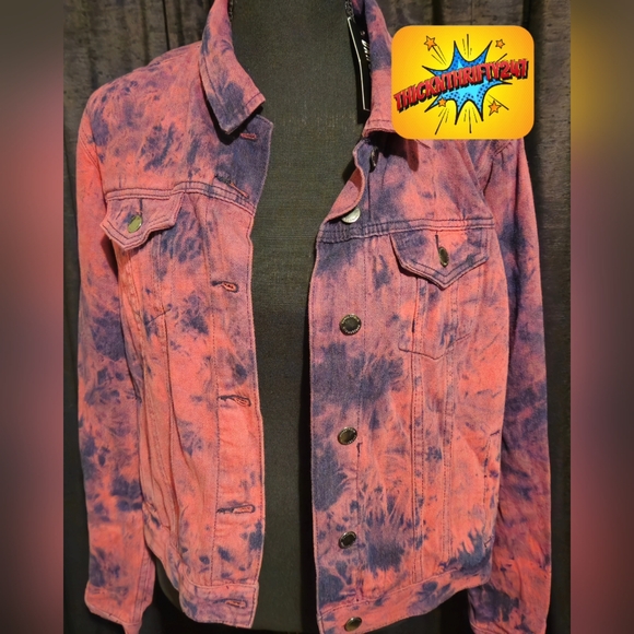 Dangerfield Red and Black Denim Jacket - Picture 1 of 8